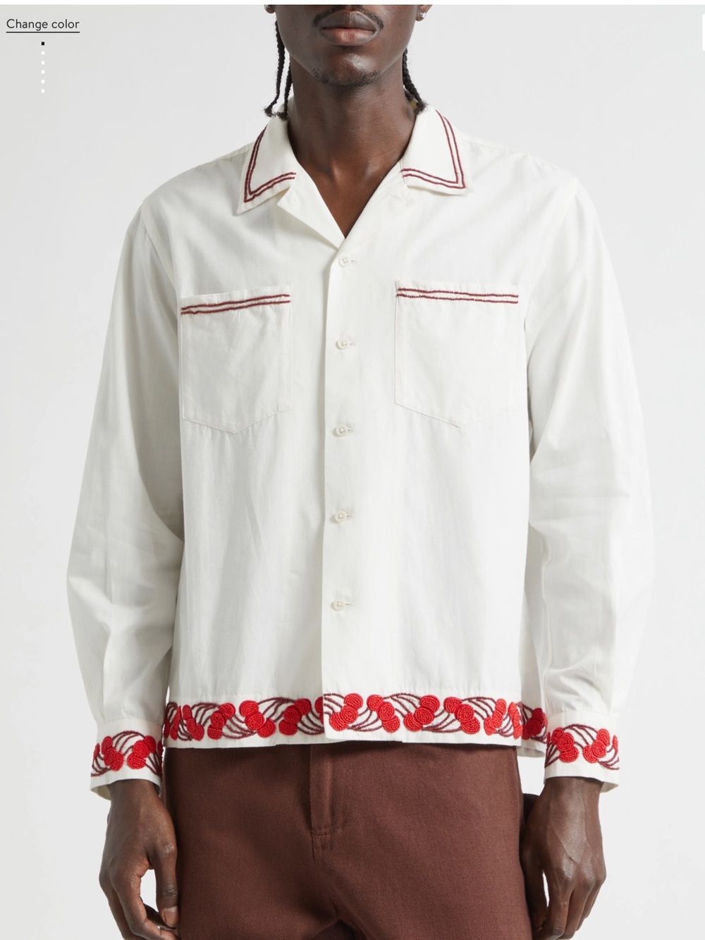 Bode Cherry Lane Beaded Cotton Poplin Button Up Shirt Size Small NWTS